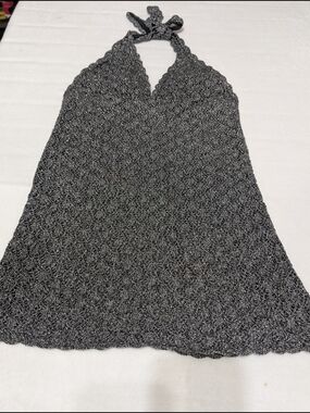 BECCA Black Silver Metallic Halter Mini Dress Size Medium